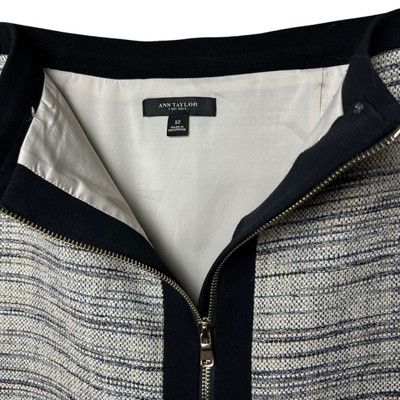 ANN TAYLOR Mini Skirt SZ 12 Grey Black Gold Accent Lined Career New Years Holida - Picture 2 of 7